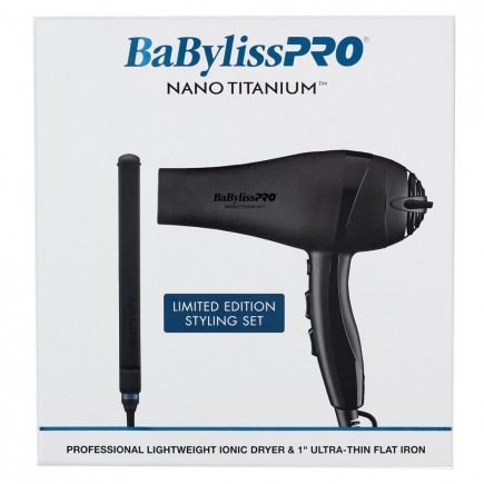 #BNTPPMB415 BabylissPro Nano Titanium Matte Black Dryer & Straightener Combo