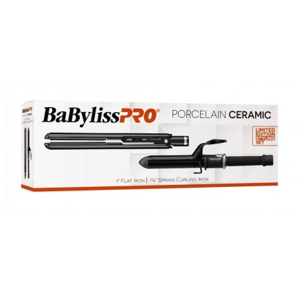 #BPCPP6UC BabylissPro Porcelain Ceramic Flat Iron & Curling Iron Combo