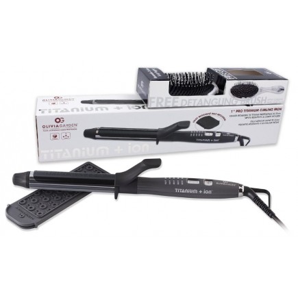 #TA-CU100DL01 Olivia Garden Pro 1" Titanium Curling Iron  w/ Free Detangling Brush