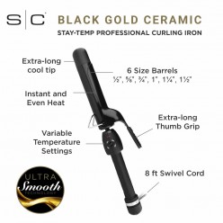 Stylecraft Black Gold Ceramic Pro Curling Iron 1"