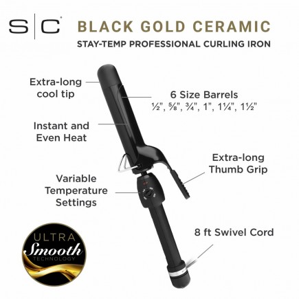 Stylecraft Black Gold Ceramic Pro Curling Iron 5/8"